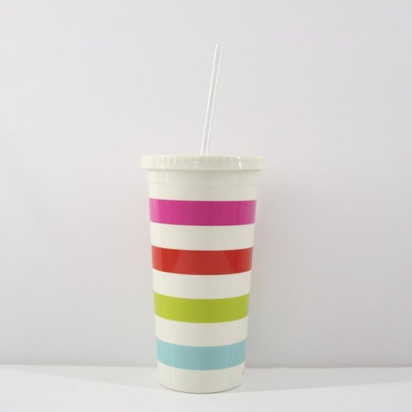 Kate Spade NY Candy Stripe Multi Color Insulated Tumbler New Straw 20oz / 591mL - Picture 4 of 13